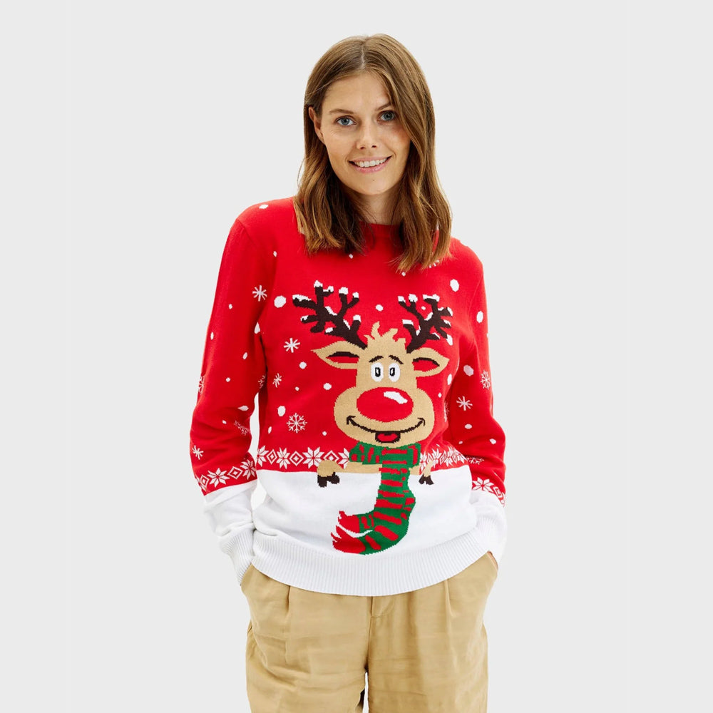 Couple's Christmas Jumper with Reindeer with Scarf womens