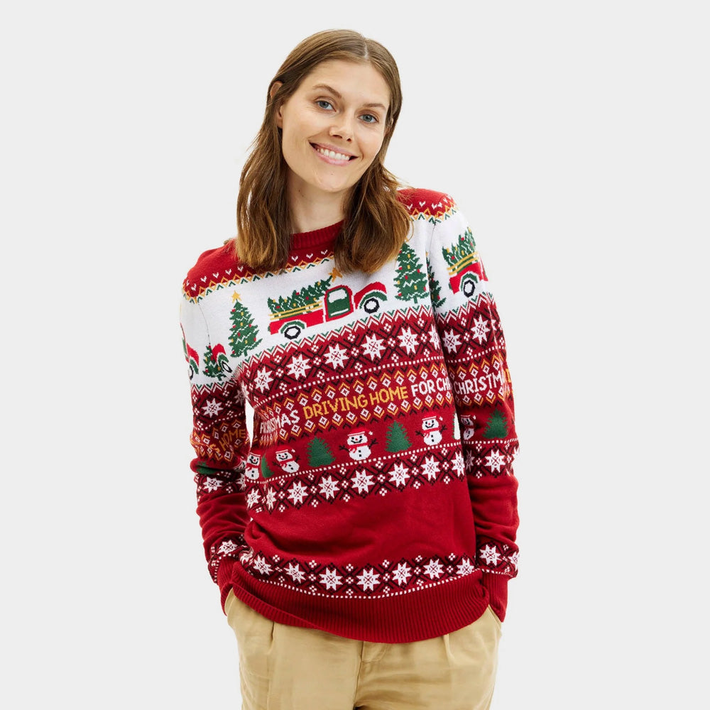 Family Christmas Jumper Driving Home Women
