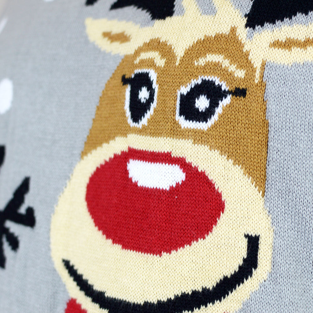 Organic Cotton Boys and Girls Christmas Jumper Grey Cute Reindeers