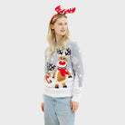 Grey Organic Cotton Womens Cute Christmas Jumper Reindeers
