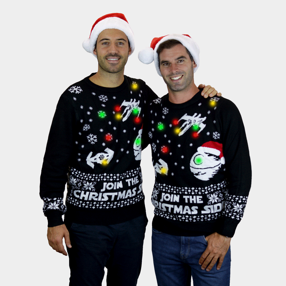Star Wars Join the Christmas Side LED light-up Couples Christmas Jumper Mens
