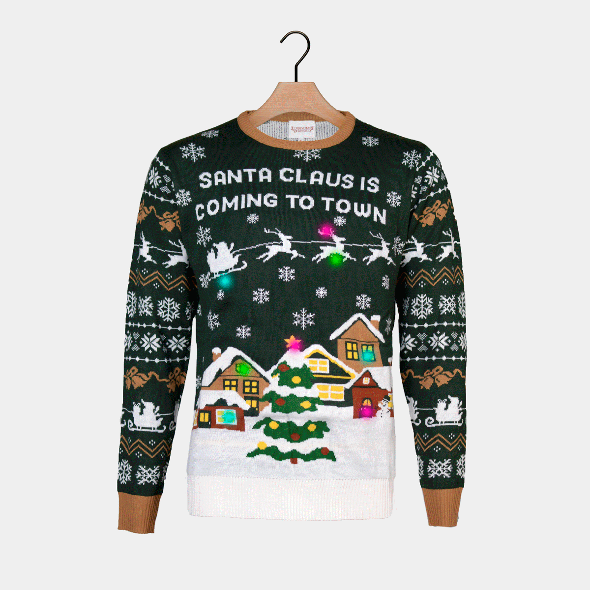 LED light-up Christmas Jumper Santa is Coming to Town Couples 
