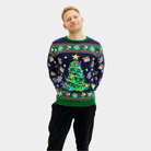 LED light-up Mens Christmas Blue Jumper with Christmas Tree
