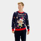 LED light-up Mens Christmas Jumper Ginger Cookie Blue 
