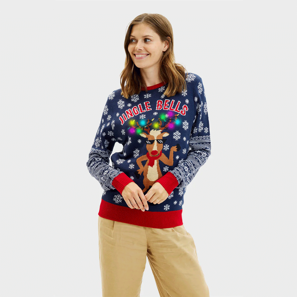 LED light-up Womens Jingle Bells Christmas Jumper 
