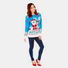 Light Blue Womens Christmas Jumper with Santa and Rudolph
