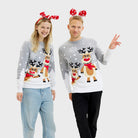 Grey Organic Cotton Womens and Mens Christmas Jumper Cute Reindeers
