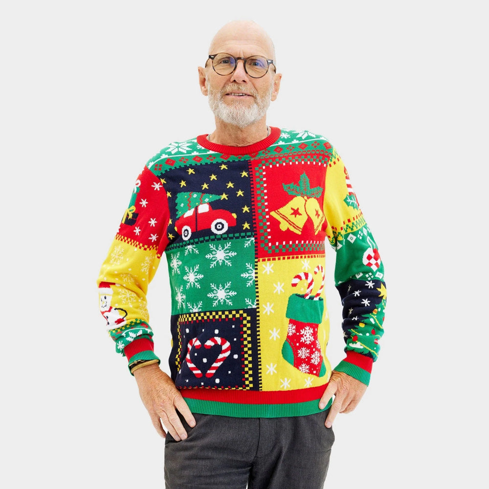 Organic Cotton Mens Christmas Jumper Patchwork
