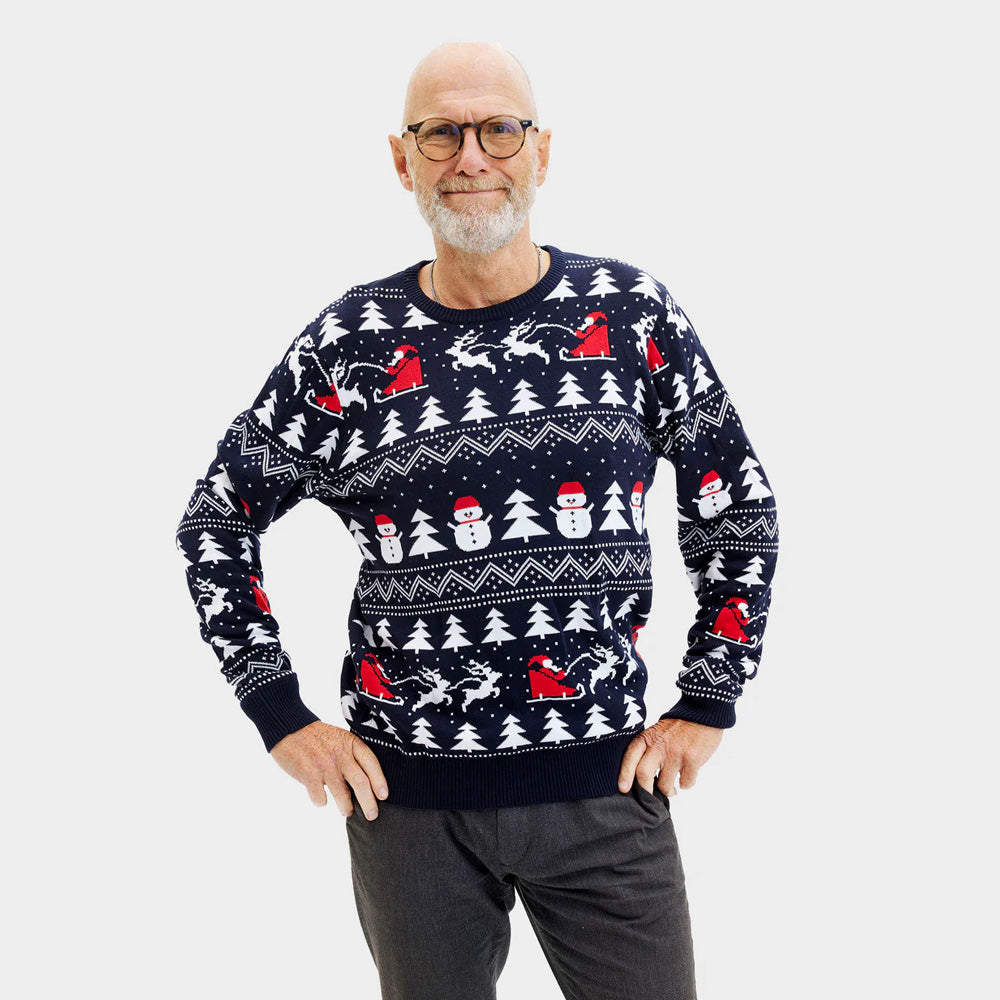 Organic Cotton Mens Christmas Jumper Trees, Snowmen  Santa
