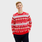 Organic Cotton Mens Christmas Jumper Snowmen Trees Red 