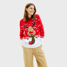 Organic Cotton Womens Christmas Jumper Reindeer with Scarf
