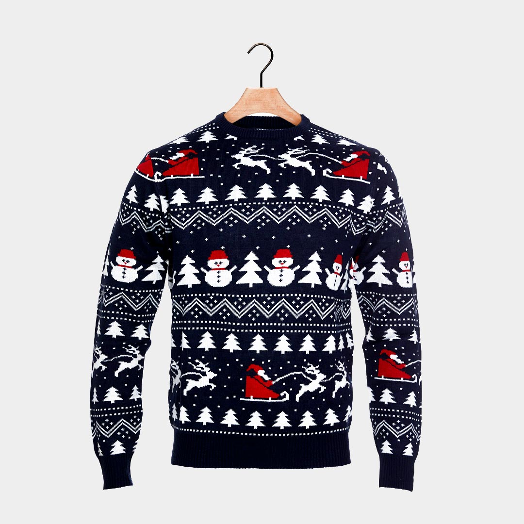 Organic Womens Christmas Jumper Trees, Snowmen and Santa Cotton 
