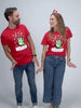 Red Mens and Womens Christmas T-Shirt with Penguin