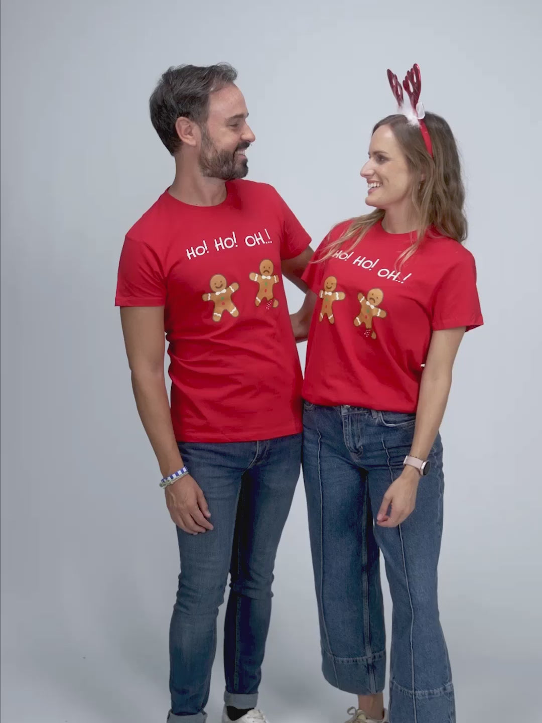 Red Mens and Womens Christmas T-Shirt with Gingerbreads