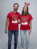 Red Mens and Womens Christmas T-Shirt with Rudolph the Reindeer