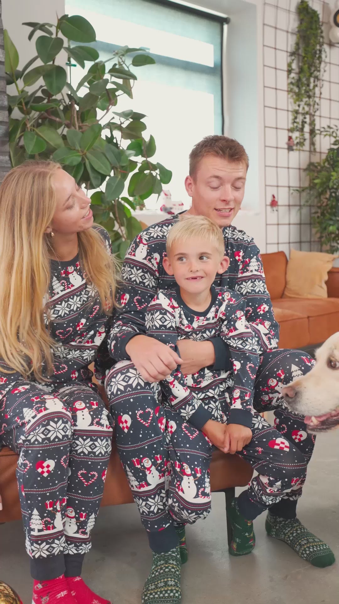 Family Christmas Pyjama with Snowmen and Hearts Blue 