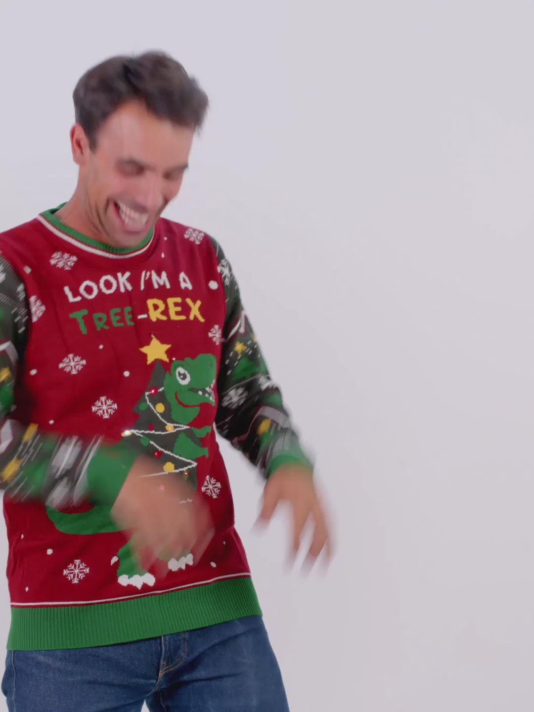 Mens and Womens LED light-up Christmas Jumper "Tree-Rex"