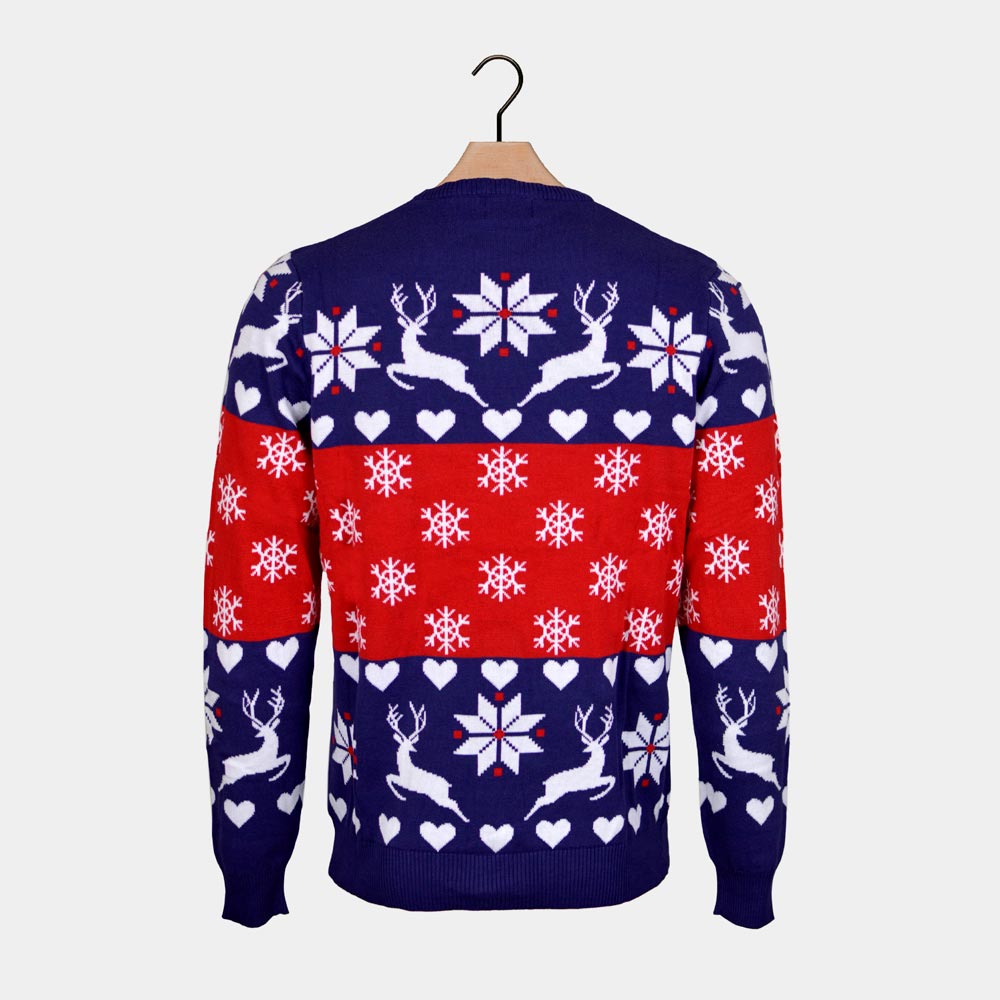 Reindeers and Hearts Red and Blue Men's Christmas Jumper 