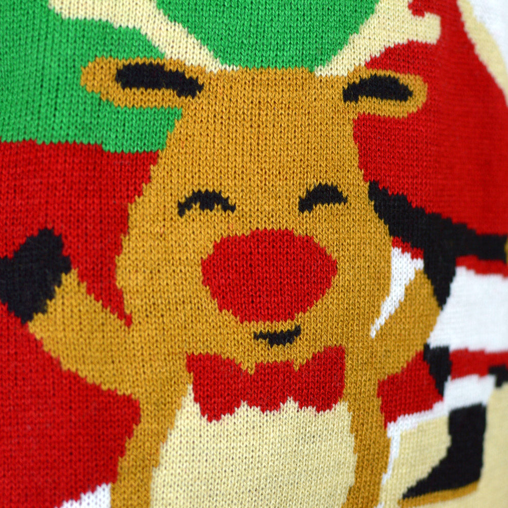 Red Boys and Girls Christmas Jumper Santa Greeting Reindeer 
