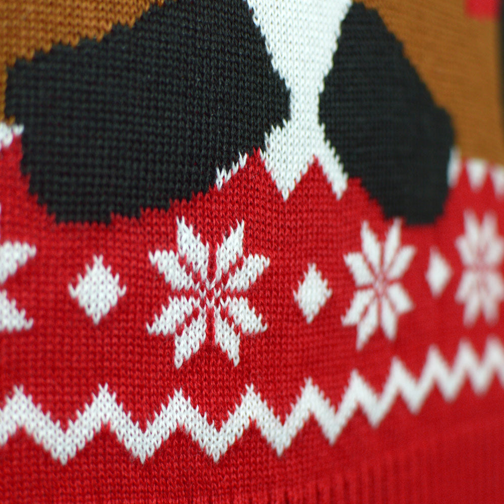 Red Couple's Christmas Jumper with Rudolph the Happy Reindeer detail