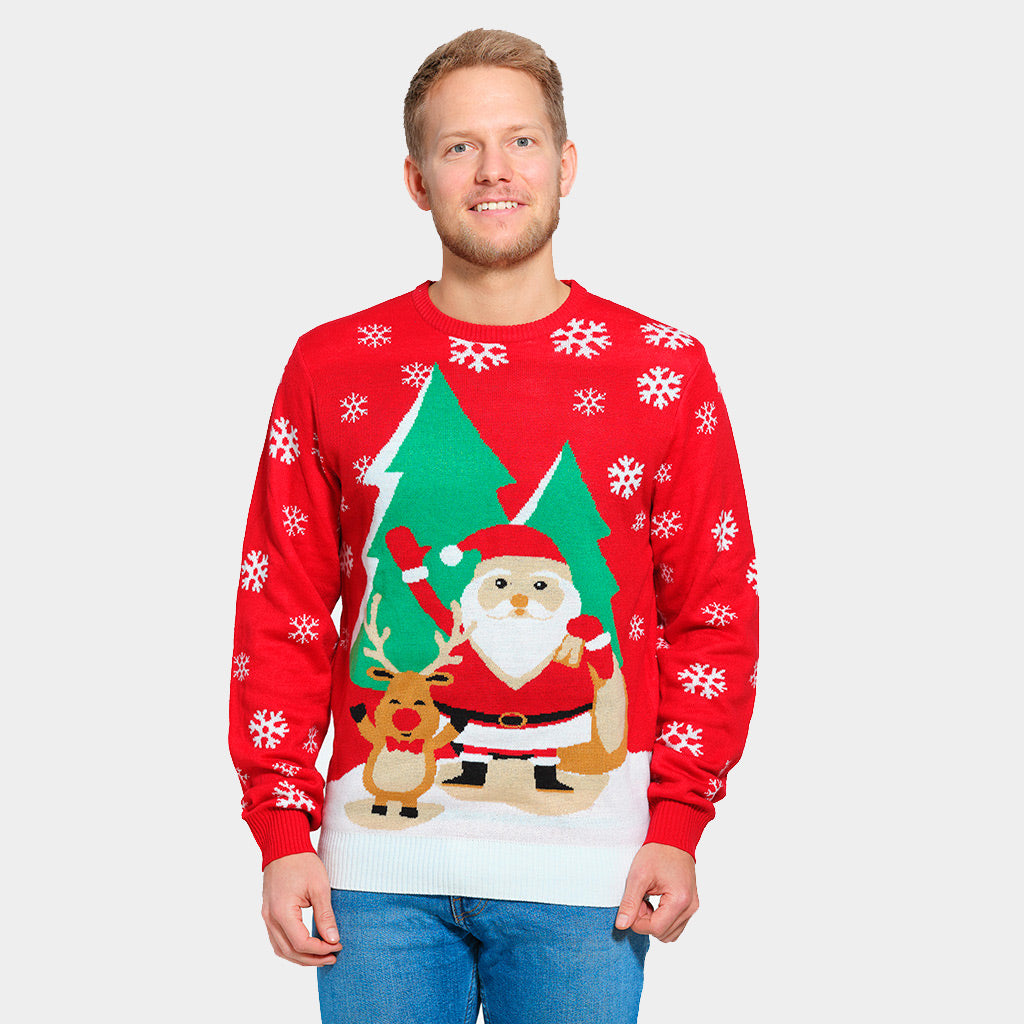Red Family Christmas Jumper Santa GreetingReindeer 