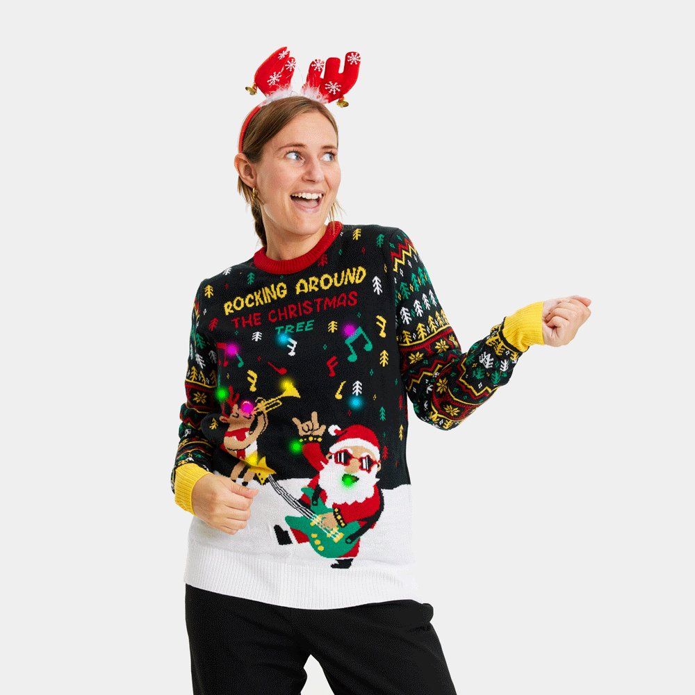 Santa Rocker LED light-up Womens Christmas Jumper
