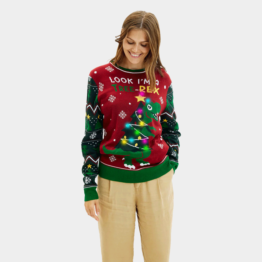 Tree-Rex LED light-up Womens Christmas Jumper
