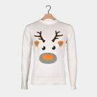 White 3D Men's Christmas Jumper with Hairy Reindeer