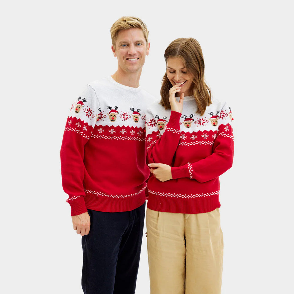 Womens Christmas Jumper Adorable Reindeer Couple
