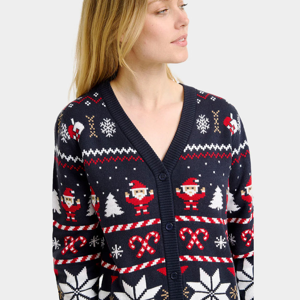 Blue Womens Cardigan Christmas Jumper Polar Stars
