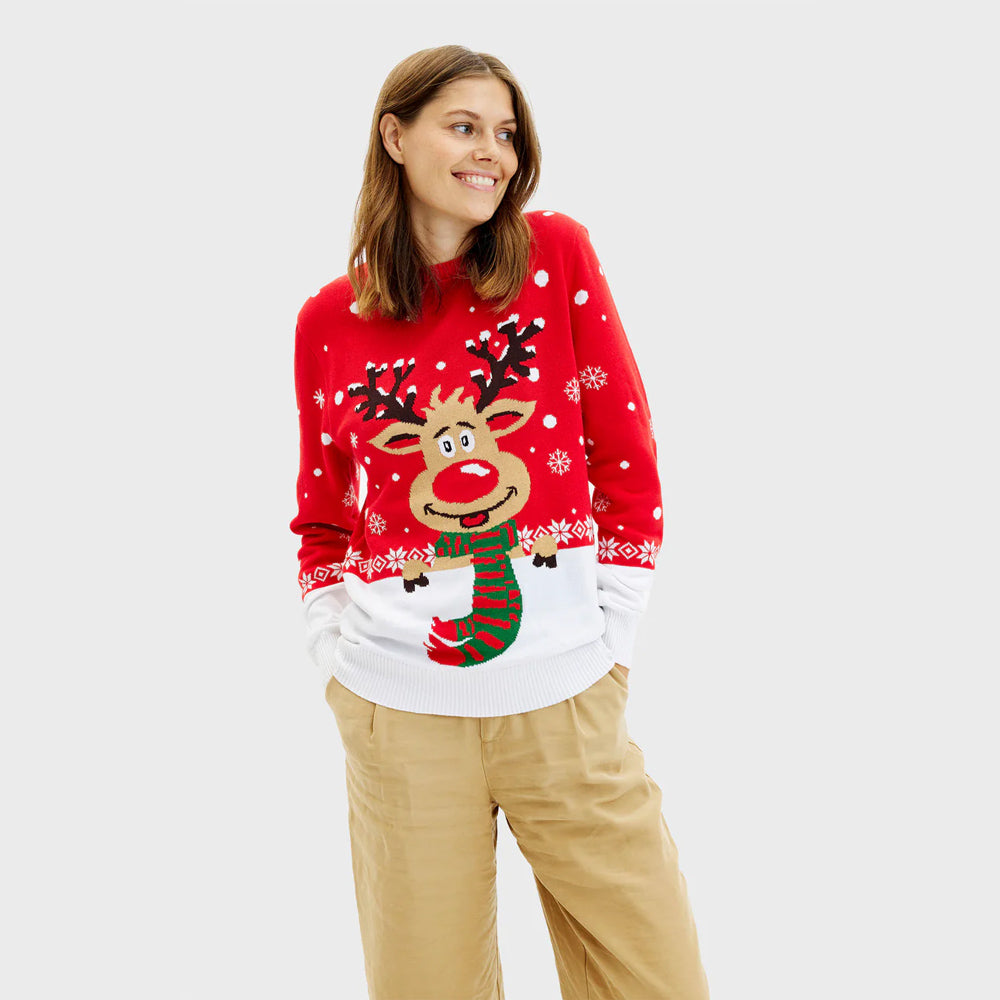 Womens Christmas Jumper with Reindeer with Scarf
