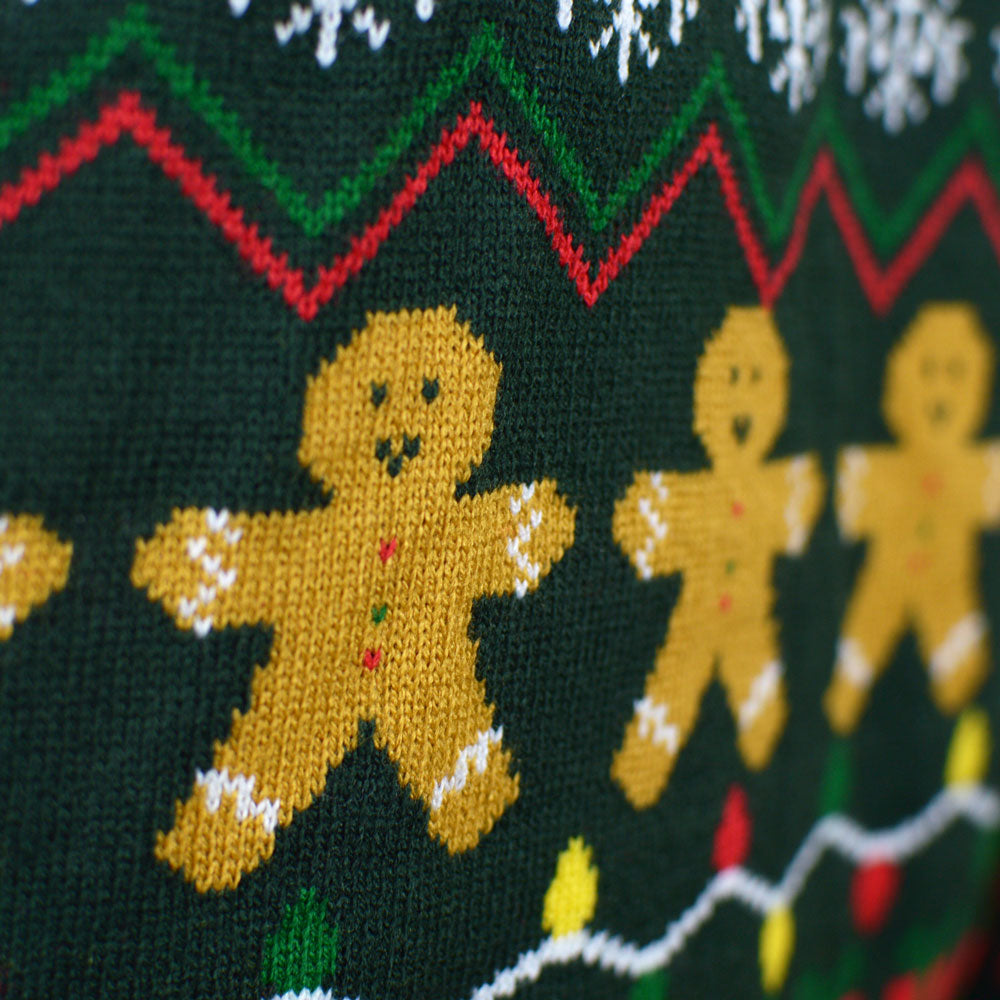 Womens Green Christmas Jumper Happy Holidays Gingerbread
