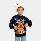 Boys Blue 3D Family Christmas Jumper Reindeer with Red Nosed