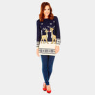 Blue Christmas Dress with Baby Reindeers Womens 