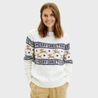Classy White Organic Cotton Family Organic Cotton Christmas Jumper with Reindeers Womens