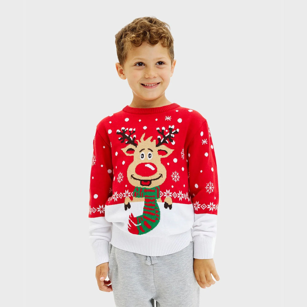 Organic Cotton Family Christmas Jumper Reindeer with Scarf Kids