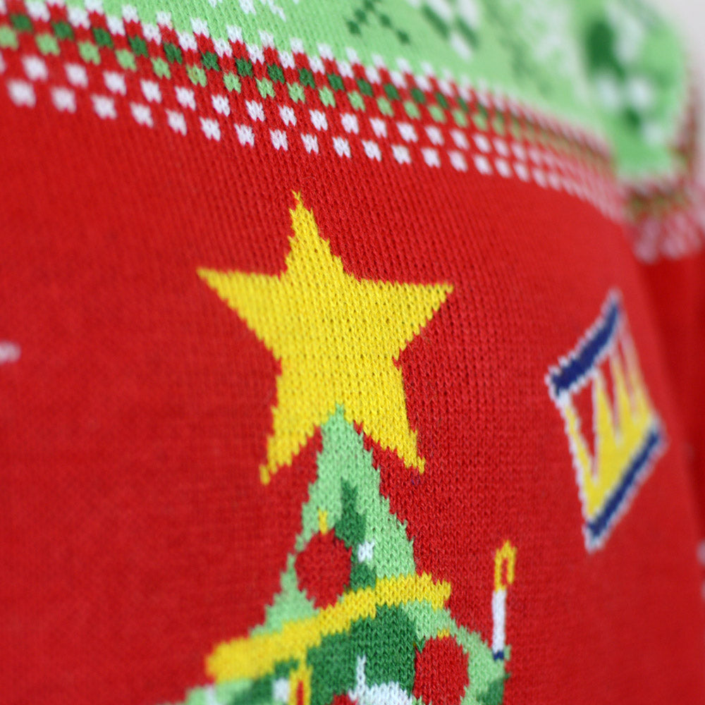 Red LED light-up Christmas Jumper with Christmas Tree Detail