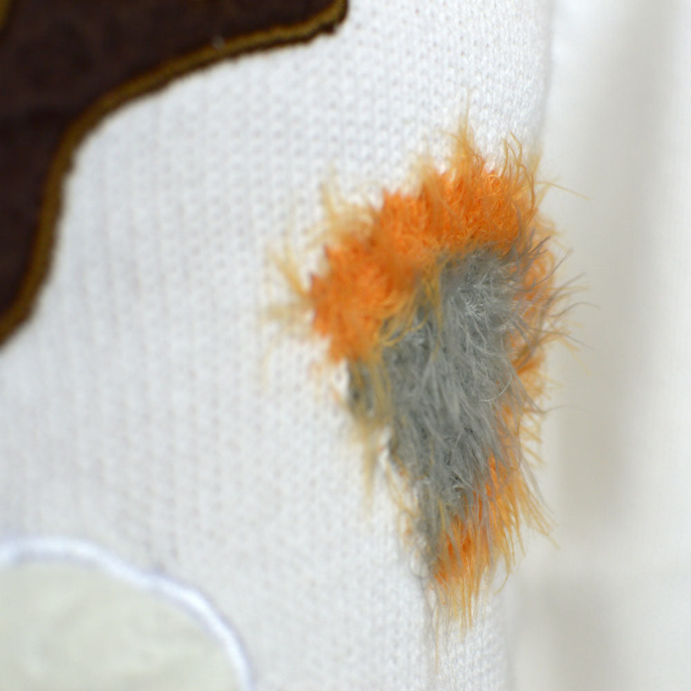 White 3D Christmas Jumper with Hairy Reindeer Detail